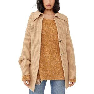 NEW Free People Swim Too Deep Cardigan Womens XL Boho Chic Neutral Chunky Knit